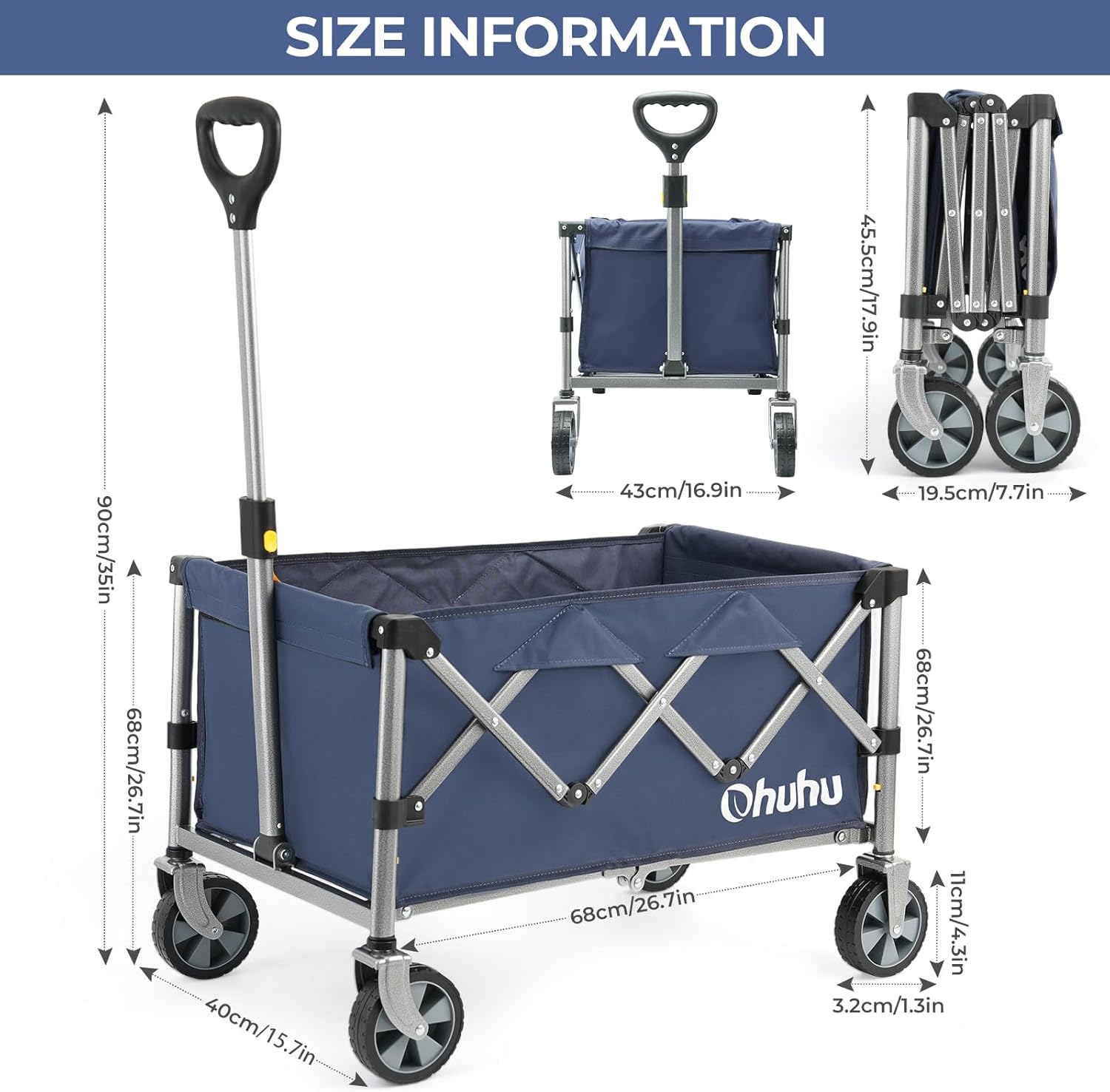 Foldable Utility Wagon with Wheels, 85L 330 LB Capacity 600D Oxford Fabric R52029