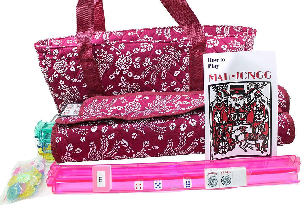 Violet Red Mahjong Set with 4 Color Pushers and Soft Bag U987366