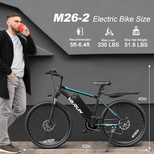 Electric Bike 500W 45 Miles 20 MPH 48V Removable Battery 26" Tires Front Fork Suspension O874767