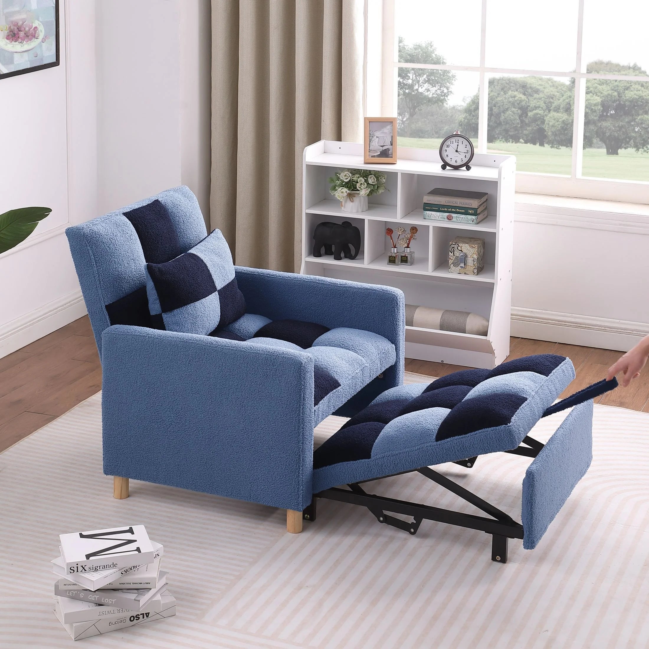 Convertible Sleeper Sofa Chair Bed with Pillow Teddy Fabric J393940