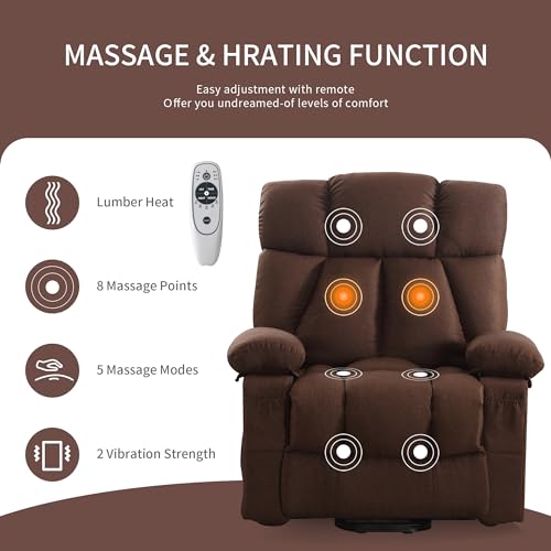 Oversized Blue Fabric Electric Power Lift Recliner Chair with Massage and Heat U284555