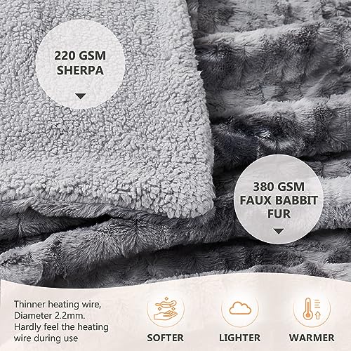 50x60 Electric Heated Throw Blanket with Faux Fur Sherpa E9151