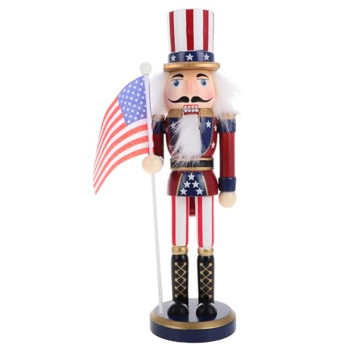 Patriotic Nutcracker Figurines Wooden Soldier Statue with Cane Y8937
