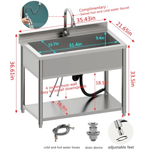 Stainless Steel Freestanding Utility Sink with Pull-out Faucet Z723