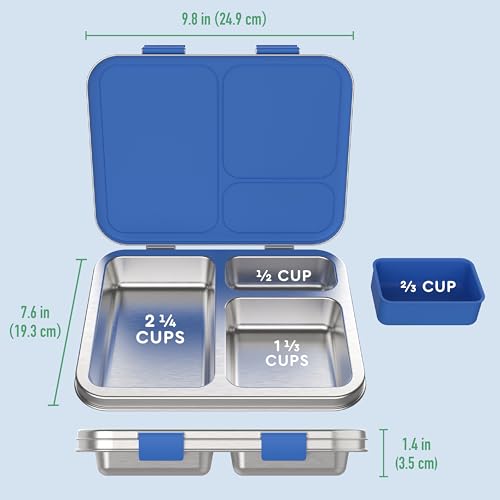 Stainless Steel Leak-Resistant Lunch Box, 3-Compartments with Silicone Container, Dishwasher Safe, BPA-Free (Fuchsia) O61056