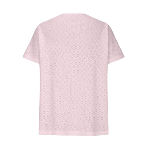Breathable Eyelets Blouses V Neck Short Sleeve Soft Textured Tunic Tops H94079