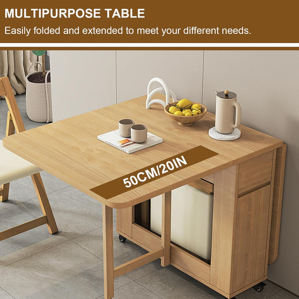 Folding Dining Table with 4 Chairs and Storage Drawers Wood Drop Leaf Dining Table Set W191690