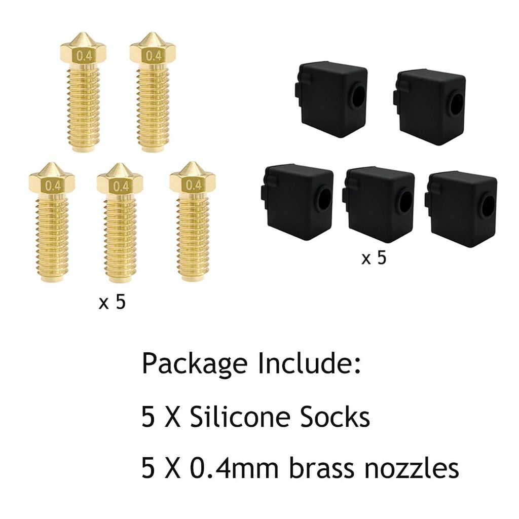 5PCS 0.4mm Brass Nozzles and 5PCS Silicone Socks for 3D Printer N760398