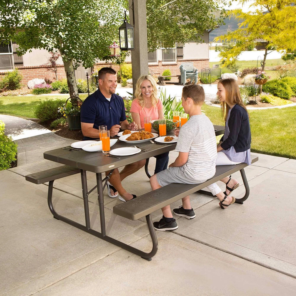 6-Foot Dark Brown Faux Wood Folding Picnic Table U529864