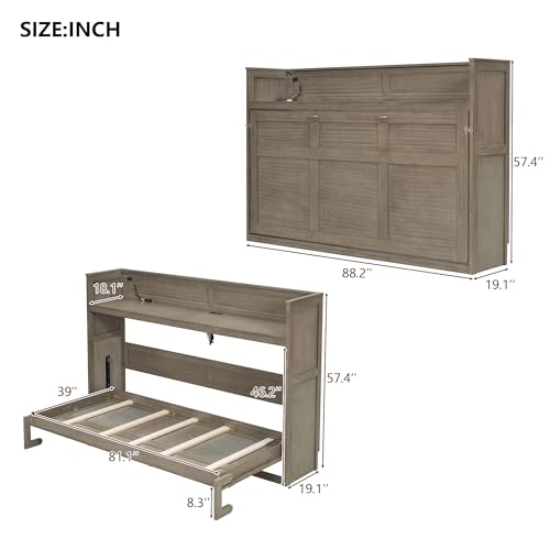 White Queen Size Wood Murphy Bed with Storage Cabinet B911