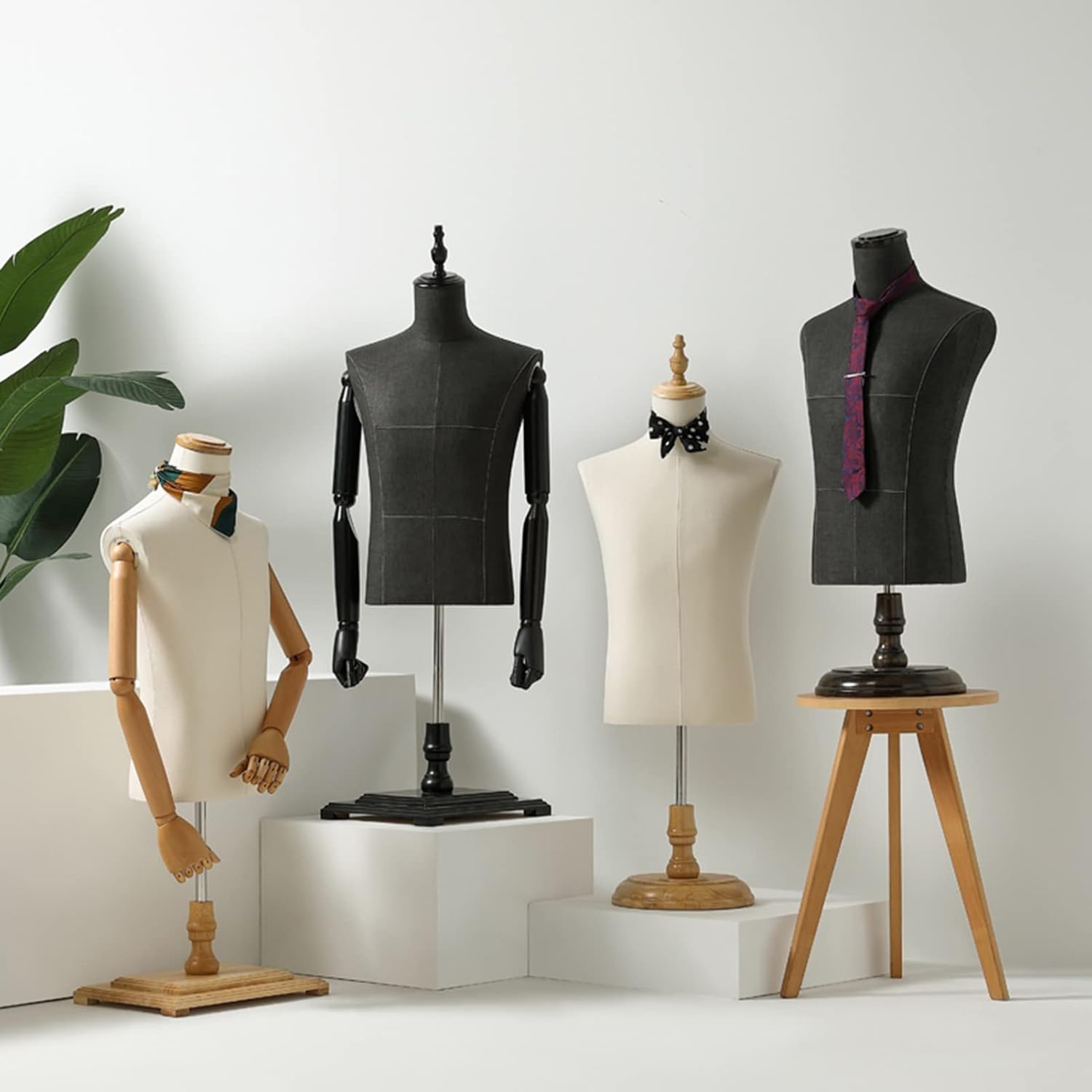 Black Round Plate Mannequin Body Torso with Wooden Base Stand M25965