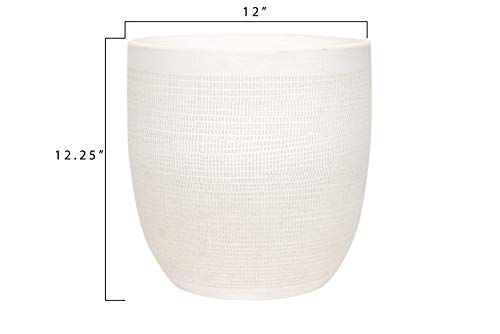 Large Matte White Embossed Stoneware Planter F47228