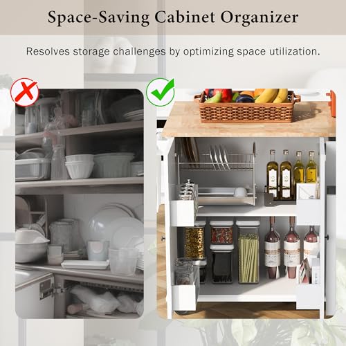 Kitchen Cart with Wood Top, 4 Drawers, Open Shelves and Door U902406