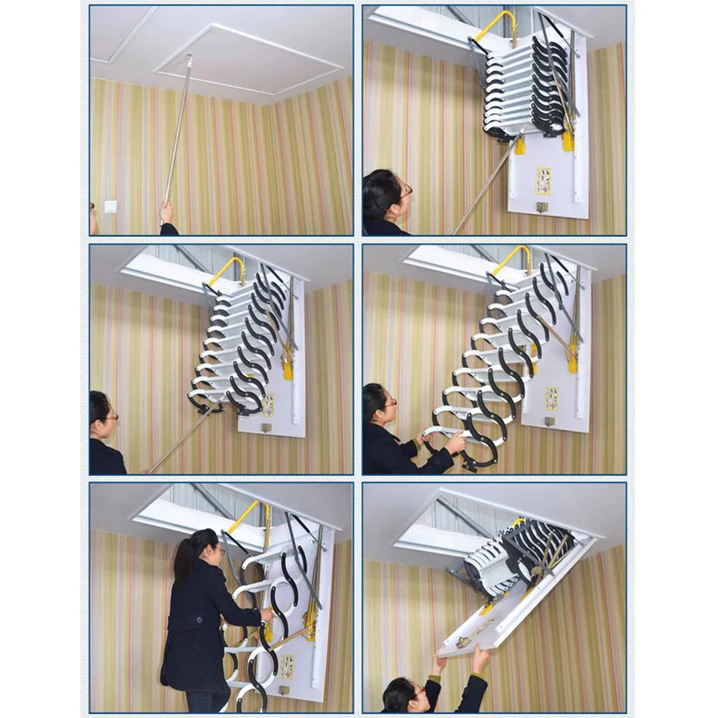 10.5ft Carbon Steel White Attic Ceiling Ladder Stairs L480