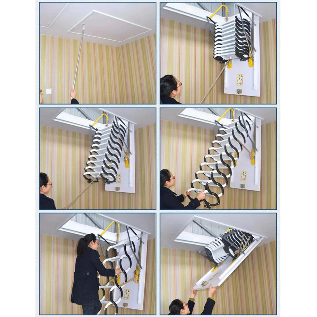 10.5ft Carbon Steel White Attic Ceiling Ladder Stairs L480