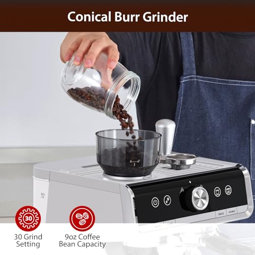 20 Bar Espresso Machine with Grinder and Milk Frother Steam Wand V2608