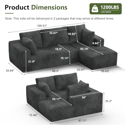Corduroy Modular Sectional Sofa with L-Shape Chaise I8390