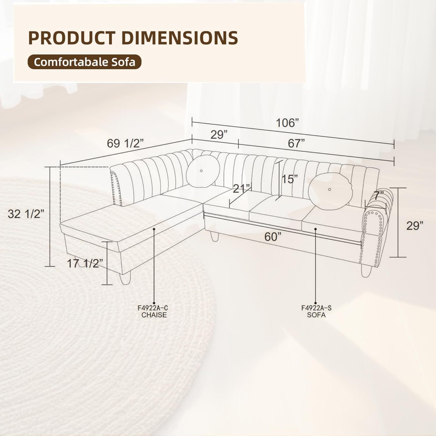 Beige L Shaped Sectional Sofa H274109