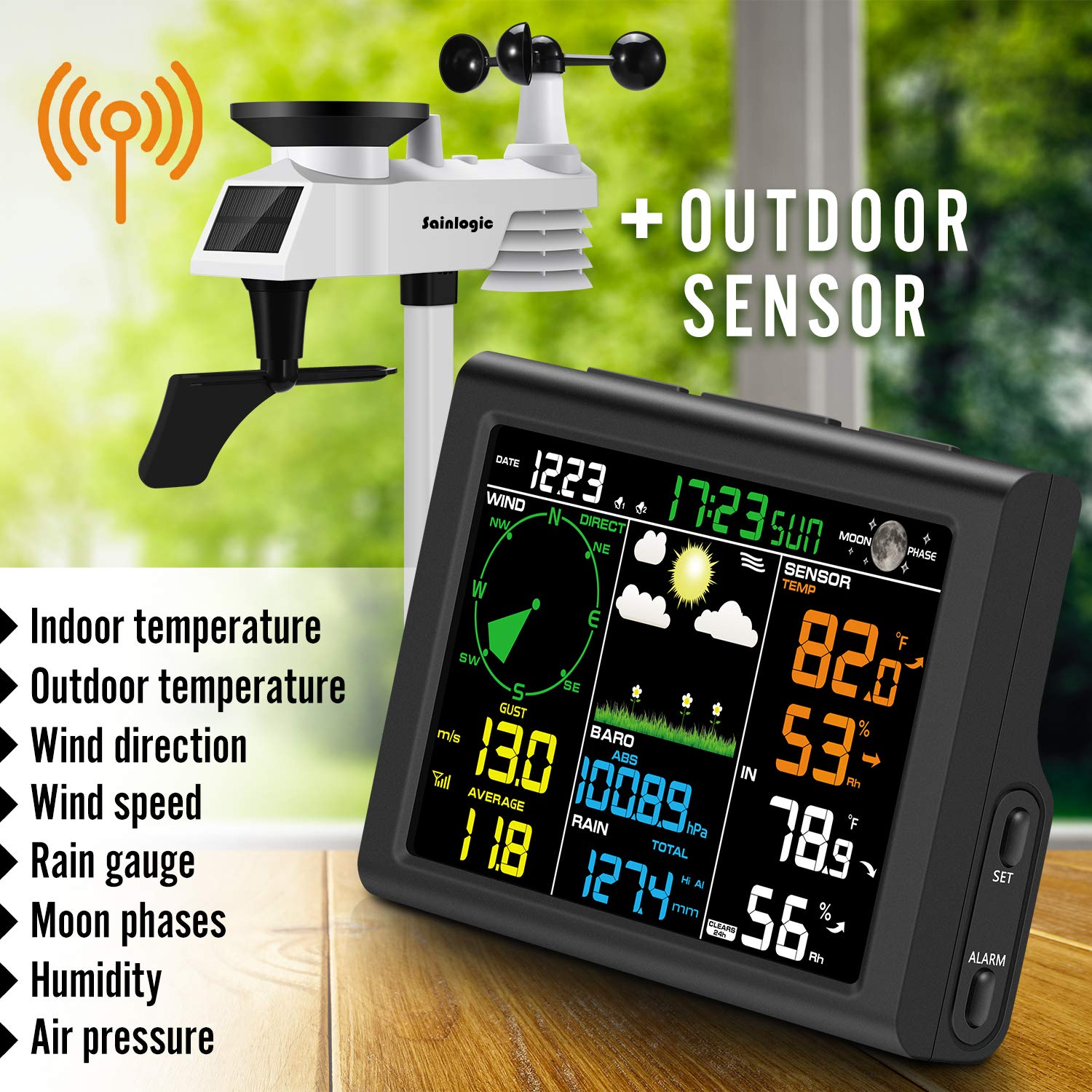 8-in-1 Wireless Weather Station with Outdoor Sensor (Black) U170