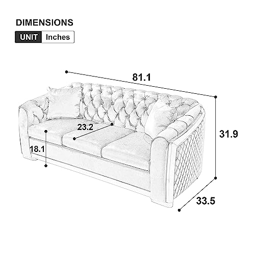 Blue Tufted Velvet 3 Seater Sofa with 2 Pillows J6858
