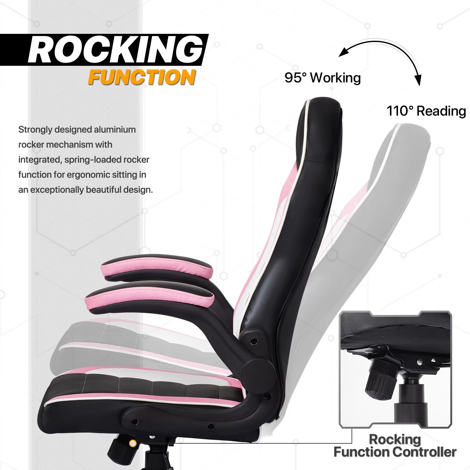 Black/Pink PU Leather Gaming Chair with Flip-Up Arms T889765