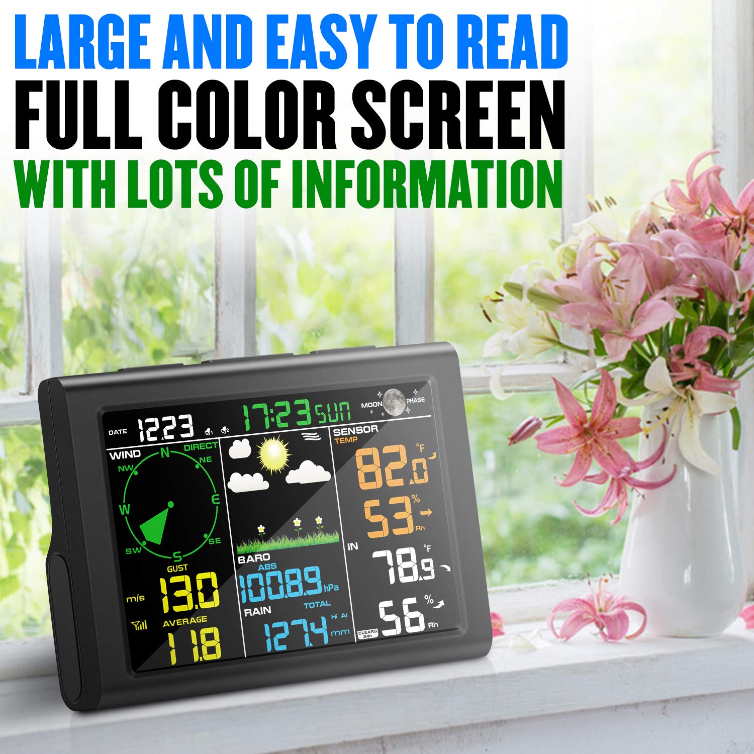 8-in-1 Wireless Weather Station with Outdoor Sensor (Black) U170