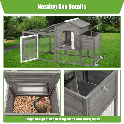Wooden Chicken Coop Cage with Nesting Box, Waterproof Roof, Removable Tray F5026