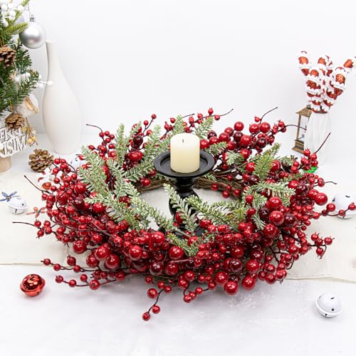 White 20 Inch Christmas Wreath with Berry Fir Pine Needle P690659
