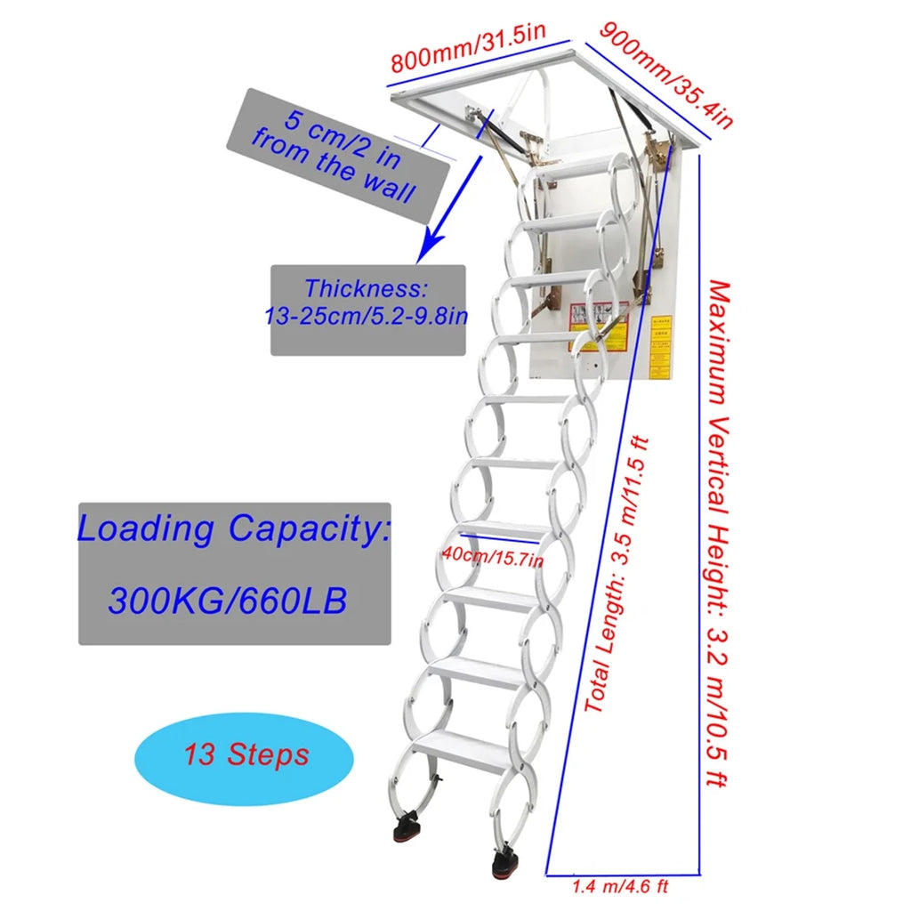 10.5ft Carbon Steel White Attic Ceiling Ladder Stairs L480