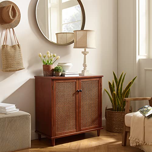 Wood Grain Accent Storage Cabinet with Metal Handle Doors, 1 Pcs D7613