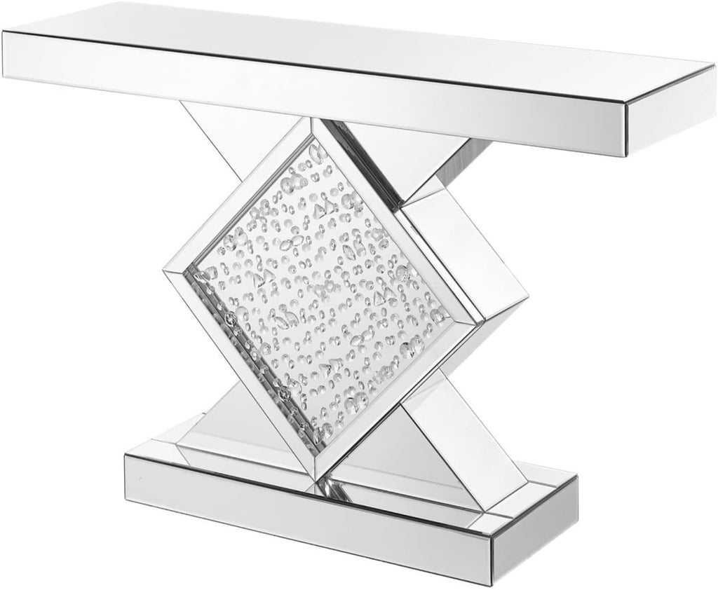 Rectangle Beveled Glass Mirrored Crystal Console Table W9064