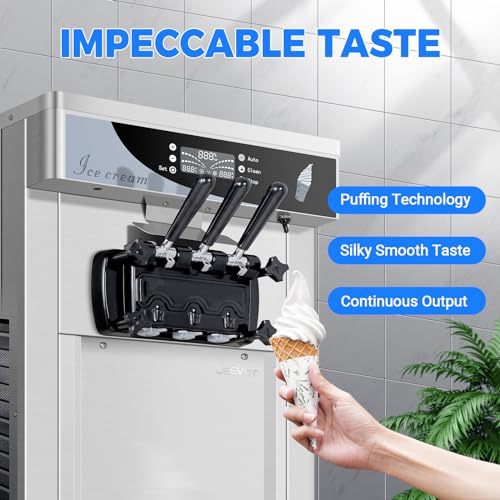 1800W 3 Flavors Soft Serve Ice Cream Machine, 25L/H Yield, Silver V25781