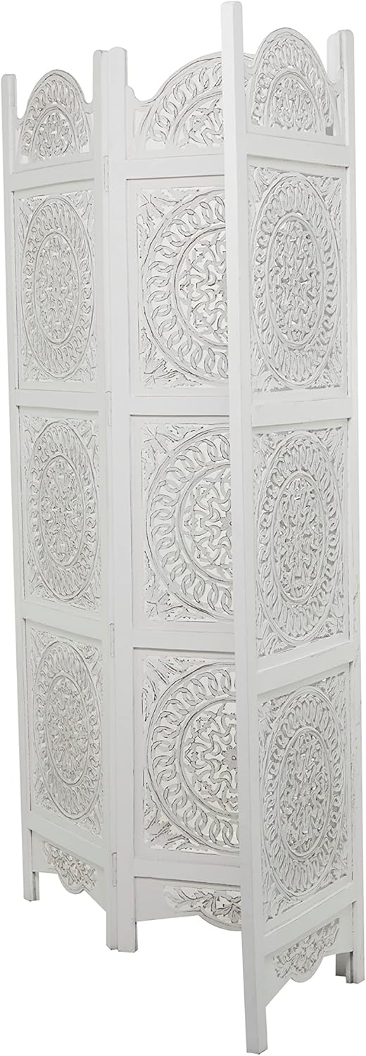 White 3 Panel Wood Room Divider Screen F88512