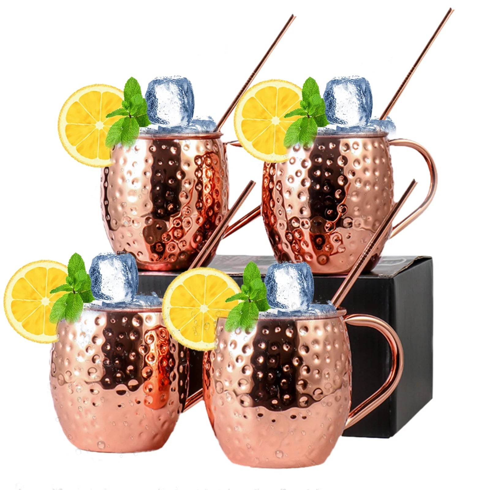 Copper Mugs Set, 18 Stainless Steel Drinking Cup, 4 Cocktail Copper Straws G3376