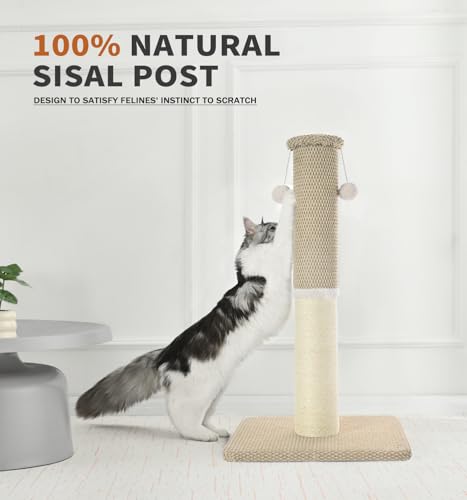33" Natural Sisal Cat Scratching Post, Dark Grey U165