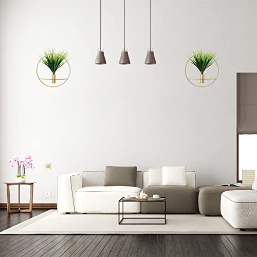 Set of 2 Artificial Plants with Gold Metal Round Hanging Hoop J435