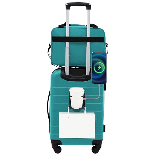 Black 20-Inch Carry-On Luggage Set with Cup Holder and USB Port S9390