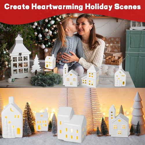 37 Pieces Porcelain Christmas Village Sets with Remote Control LED Tealights L8828