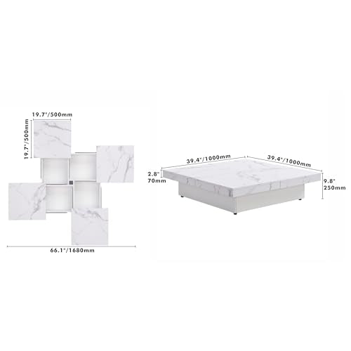 White Marble Veneer Coffee Table with Storage Q678365