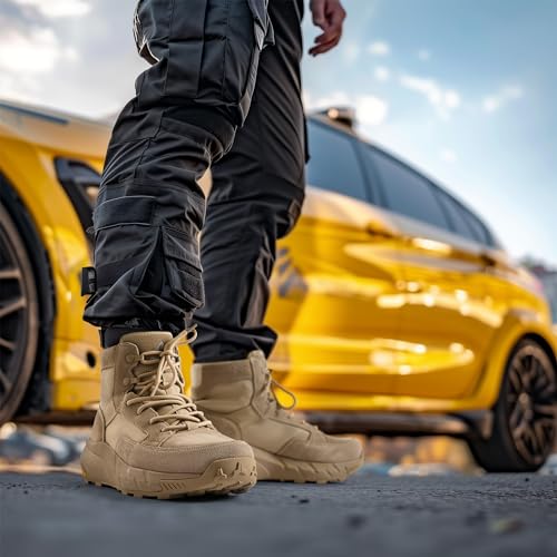 Men's Lightweight Casual Work Boots Leather Military Outdoor Hiking Motorcycle Combat Boots B61390