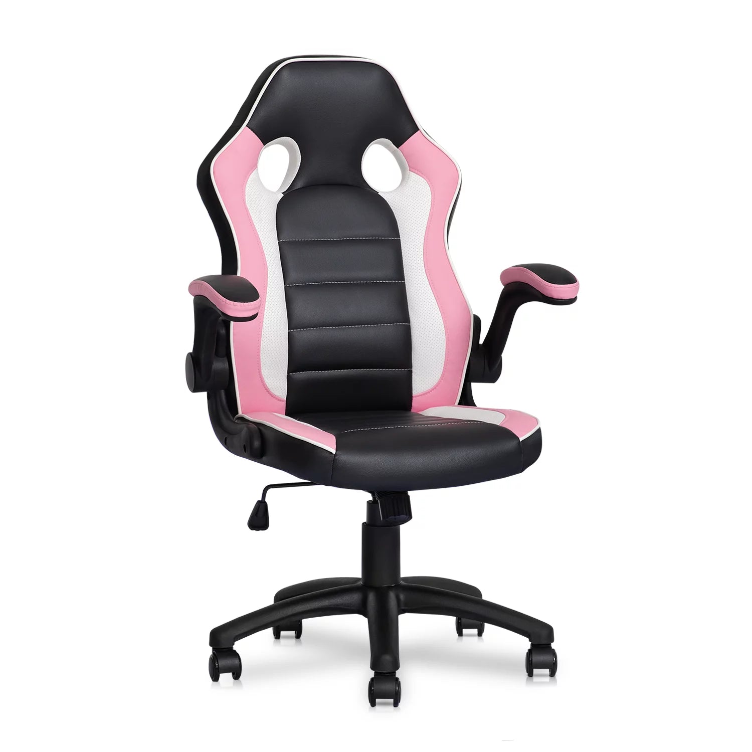 Black/Pink PU Leather Gaming Chair with Flip-Up Arms T889765