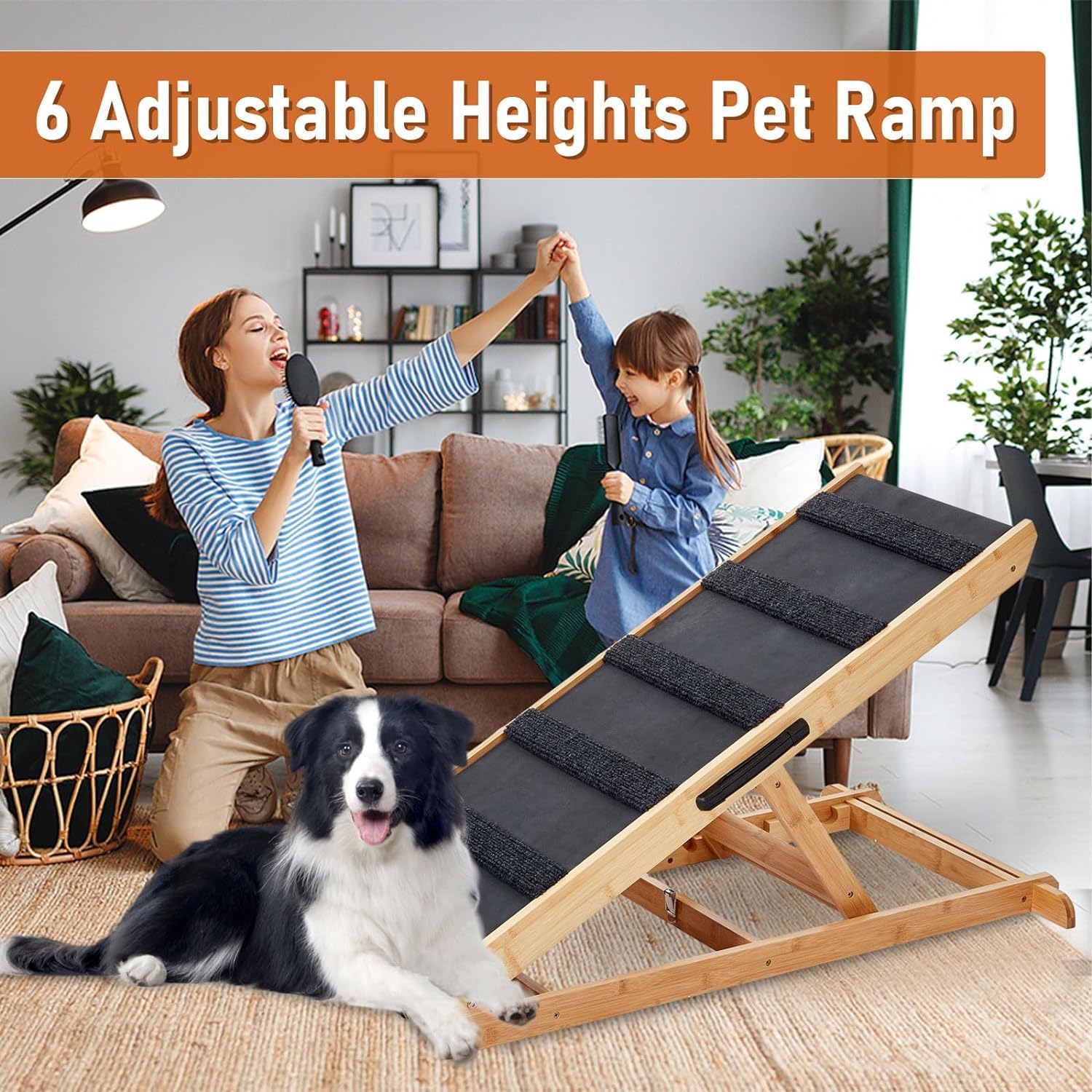 6 Layer Adjustable Dog Ramp, 41.33" Long, Non Slip Rubber Surface E292870