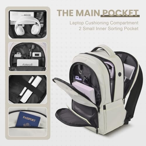 17 Inch Grey Water Resistant Travel Laptop Backpack with USB Charger Hole & Luggage Sleeve Q372