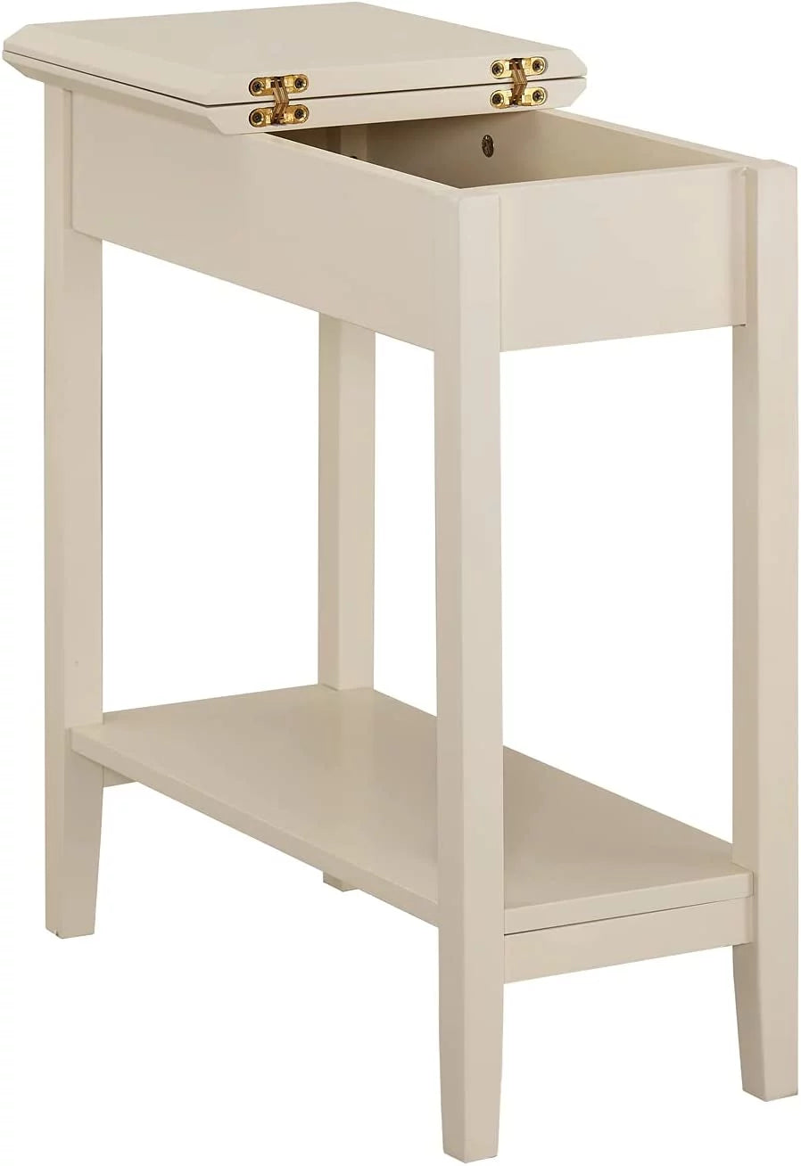 Cream Narrow End Table with Storage Shelf H5270