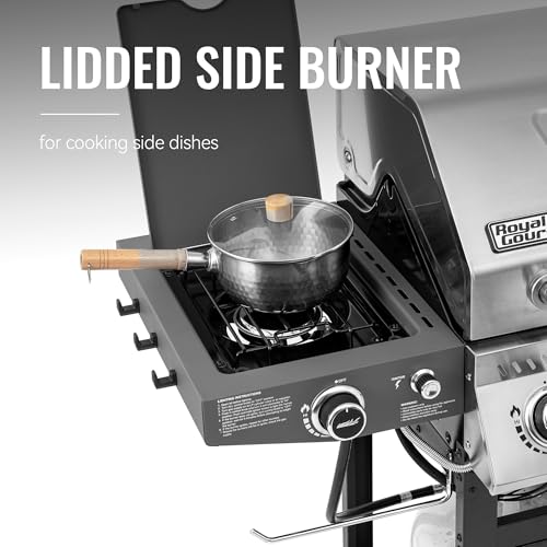 5 Burner Propane Gas Grill with Side Burner and Sear Burner, Porcelain-Enameled Cast Iron Grates R323