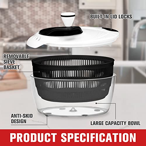 Large 4.2 Quart Salad Spinner with Bowl Rotary Handle (Black) L253127