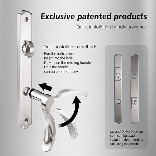 Brushed Nickel Patio Door Handle with Lever Handle Mortise Lock Set J59034