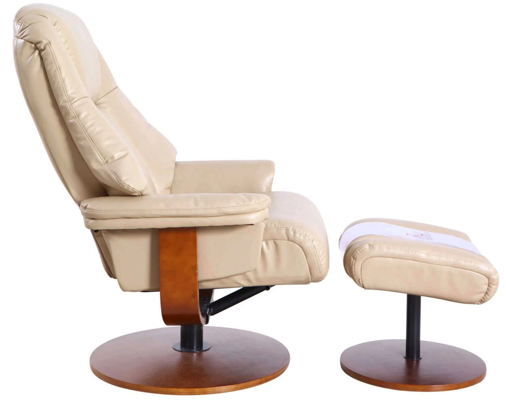 Beige and Brown Recliner Chair with Ottoman J29585