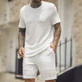 Vertical-striped T-shirt and shorts casual set