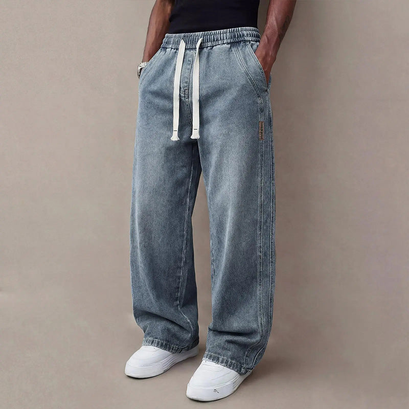 Men's Elastic-Waist Wide-Leg Jeans
